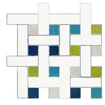 Mosaic House Moroccan tile Basket Weave Custom 26-1-5-23-15 White,   Lime Green,   Cobalt Blue,   Turquoise,   Polar White,    solid cement, encaustic, field, pattern, star 
